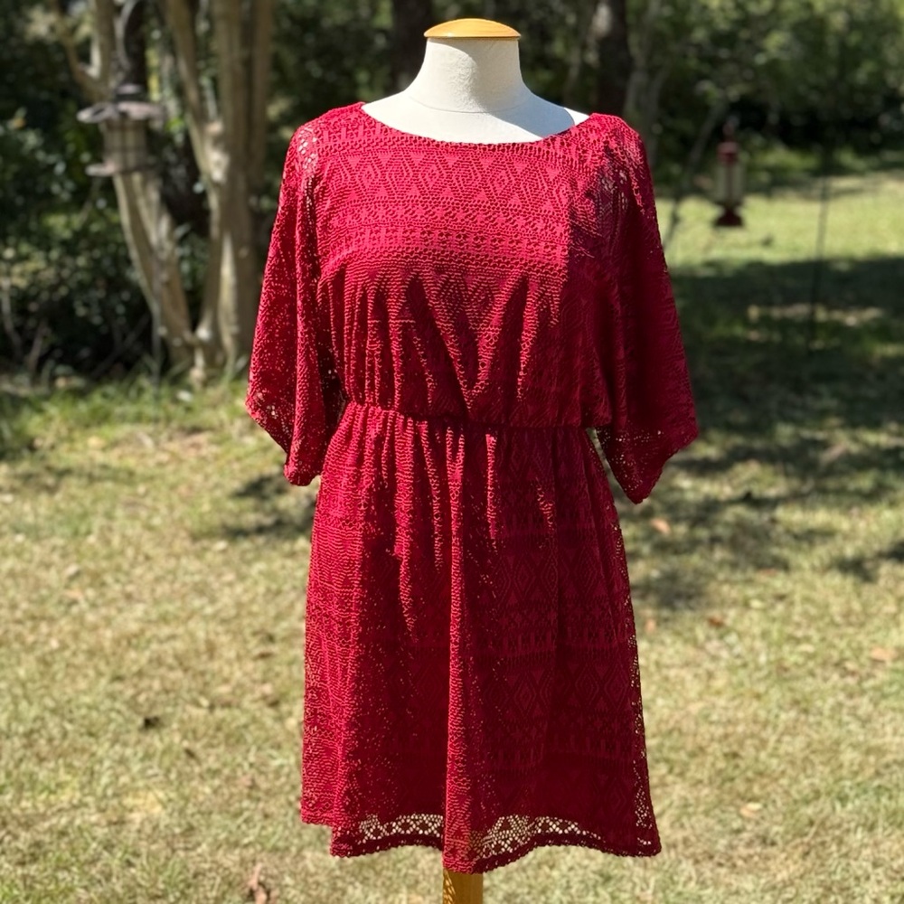 Luxology Red Lace Midi Dress Size 8